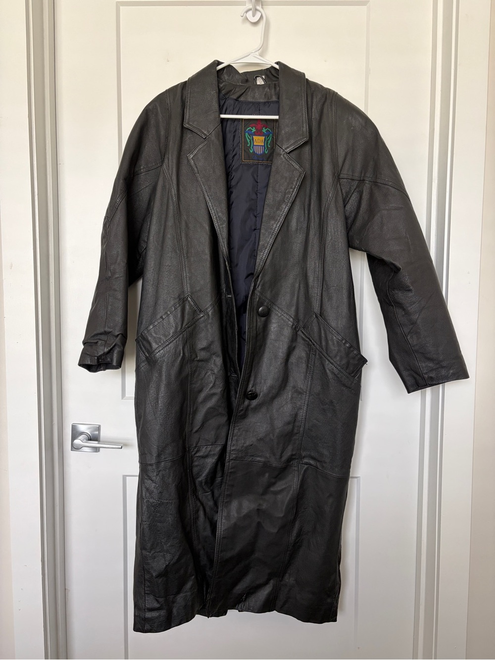 Black Leather Long Trench Coat - Men
